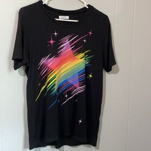 Host pick! Lauren Moshi Women's Black Croft Neon Sparkle Star crew neck Tee